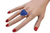 Blue Rhinestone Covered Heart Shaped Ring Size 7.5