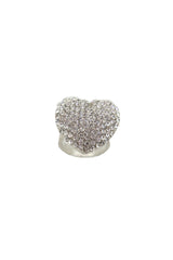 Silver Rhinestone Covered Heart Shaped Ring Size 7.5