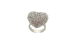 Silver Rhinestone Covered Heart Shaped Ring Size 7.5