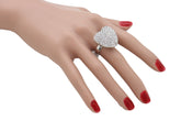 Silver Rhinestone Covered Heart Shaped Ring Size 7.5