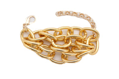 Women Gold Metal Chain Links Multi Strands Wrist Bracelet Bling Adjustable Size Band