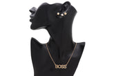 Necklace Jewelry Gold Metal Chain Charm BOSS Pendant + Set 3 Different Earring