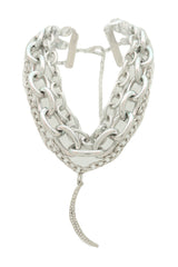 Women Multi Strands Silver Metal Chain Links Bib Fashion Necklace Charm Moon Pendant Bling