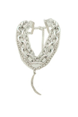 Women Multi Strands Silver Metal Chain Links Bib Fashion Necklace Charm Moon Pendant Bling