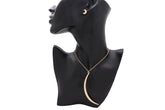 Gold Metal Chain Long Fashion Necklace Jewelry Long Moon Pendant + Earring