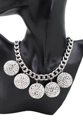 Silver White Disco Ball Charm Necklace