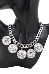 Silver White Disco Ball Charm Necklace