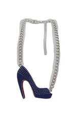 Silver Metal Chain Necklace Blue Heel Pump Shoe Pendant