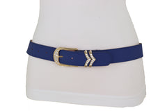 Brown Elastic Band Wide Belt Hip High Waist Oval Gold Metal Plate Size S M