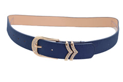 Brown Elastic Band Wide Belt Hip High Waist Oval Gold Metal Plate Size S M