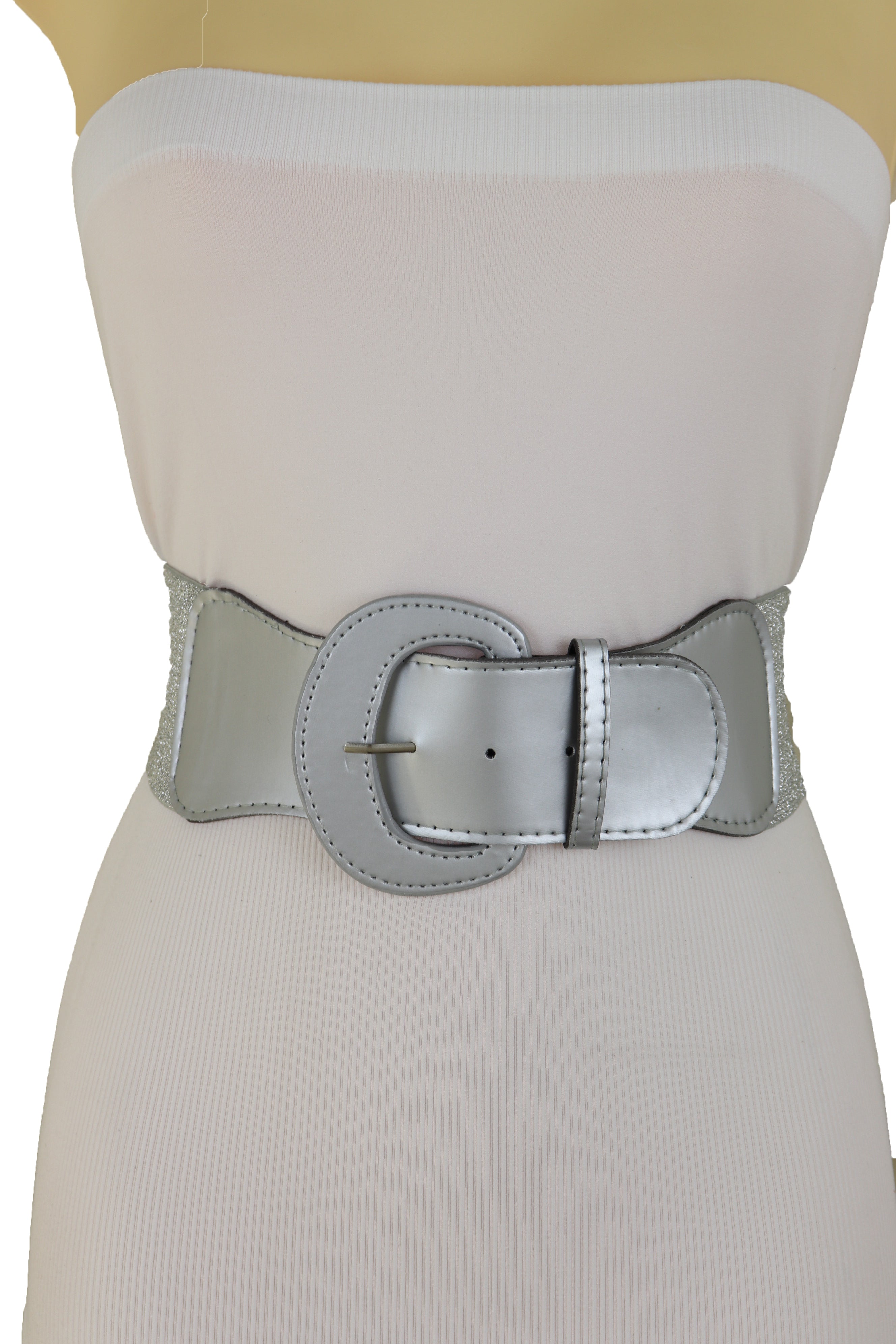 Silver Stretch Strap Cinch Waistband Fashion Belt Hip High Waist Size