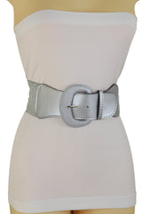 Women Silver Color Stretch Strap Cinch Waistband Cool Fashion Belt Hip High Waist Size M L