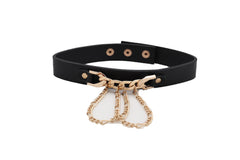 Fashion Gold Metal Chain Links Pendant Black Strap Choker Necklace Jewelry