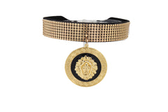 Gold Mesh Choker with Large Lion Medallion