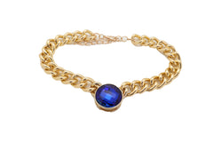 Small Blue Bead Pendant Short Gold Metal Chain Necklace