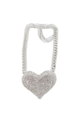 Silver Metal Chain Fashion Necklace Dressy Bling Heart Love Charm Pendant