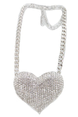 Women Silver Metal Chain Fashion Necklace Dressy Bling Heart Love Charm Pendant Sexy Look