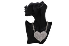 Silver Metal Chain Fashion Necklace Dressy Bling Heart Love Charm Pendant