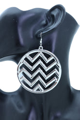 Silver Metal Big Hoop Round Chevron Trendy Earrings Set