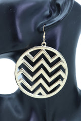 Women Geometric Round Earrings Set Fashion Gold Color Metal Chevron Hoop Jewelry