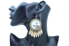 Women Earrings Set Hook Gold Shiny Sun Flower Charm Bling Style