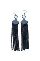 Black Mesh Metal Long Tassel Earrings
