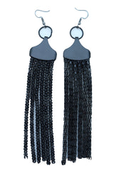 Black Mesh Metal Long Tassel Earrings