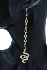 Long Gold Metal Chain Snake Charm Dangle Earrings
