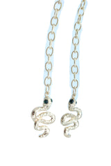Long Gold Metal Chain Snake Charm Dangle Earrings