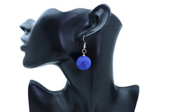Small Blue Disco Ball Dangle Earrings