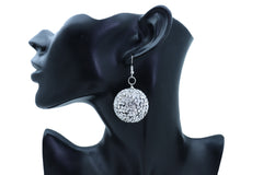 Silver White Disco Ball Dangle Earrings
