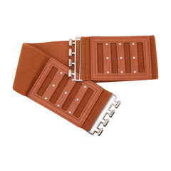 Brown Elastic Band Wide Belt Silver Metal Buckle Fit Size S M