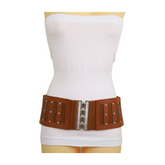 Brown Elastic Band Wide Belt Silver Metal Buckle Fit Size S M