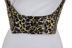 Brown Stretch Leopard High Waist Corset Shoulder Strap Fashion Belt Size M