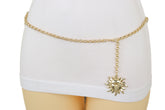 Gold Metal Chain Links Skinny Waistband Fashion Belt Sun Charm Size XS S M