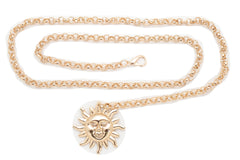 Gold Metal Chain Links Skinny Trendy Belt Hip High Waist Sun Charm M L XL