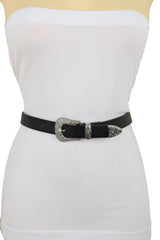 Faux Leather Western Style Buckle Skinny Classic Belt