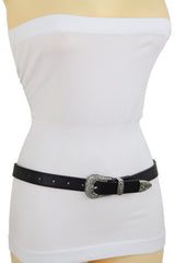 Faux Leather Western Style Buckle Skinny Classic Belt