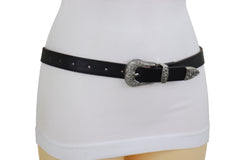Faux Leather Western Style Buckle Skinny Classic Belt
