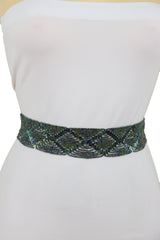 Green Color Beads Waistband Trendy Tie Fashion Belt Hip Waist Fit Size S M