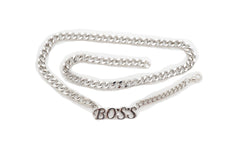 Silver Metal Chain Links Urban Fashion Hip Waist Belt BOSS Charm
