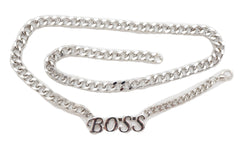 Silver Metal Chain Links Urban Fashion Hip Waist Belt BOSS Charm