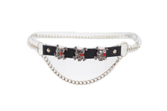Silver Metal Chain Fashion Belt Hip High Waist Pirate Skull Charms M L XL