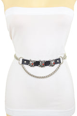 Silver Metal Chain Rocker Gothic Fashion Belt Pirate Skull Charms XS S M