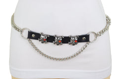 Silver Metal Chain Fashion Belt Hip High Waist Pirate Skull Charms M L XL