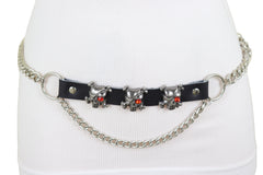 Silver Metal Chain Rocker Gothic Fashion Belt Pirate Skull Charms XS S M