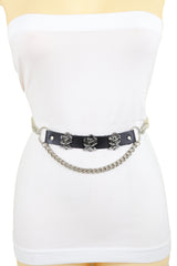 Silver Metal Chain Fashion Belt Hip High Waist Rose Flower Charms Size XS S M