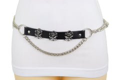 Silver Metal Chain Belt Rose Flower Charms Plus Size XL XXL