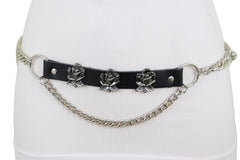 Silver Metal Chain Belt Rose Flower Charms Plus Size XL XXL