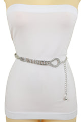 Silver Metal Chain Flowers Charms Belt Hip High Waist Fit Size S M